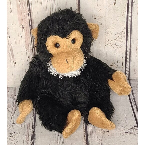 8" Vintage Aurora Baby Chimpanzee Monkey Plush Stuffed Animal Black & Brown - Picture 1 of 3